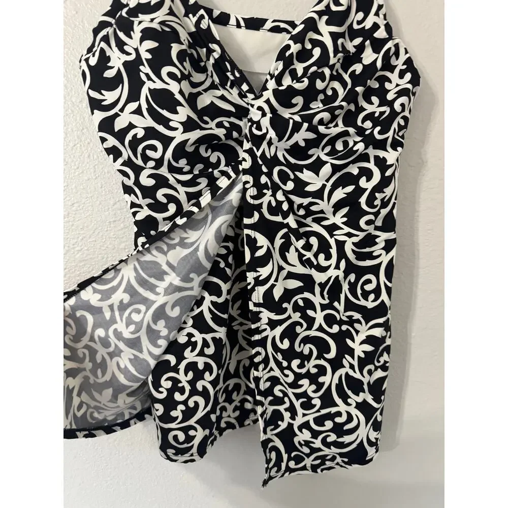 Miraclesuit Scroll Love Knot Tankini Top‎ Black and White Size 10